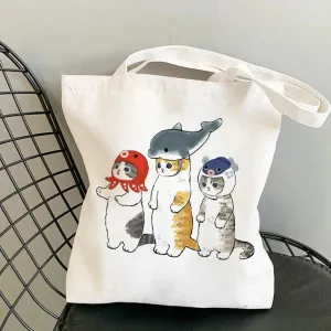 ✨ Cute Cat Manga Tote Bag 🐾 Fun Canvas Shopper for All Your Adventures! 👜