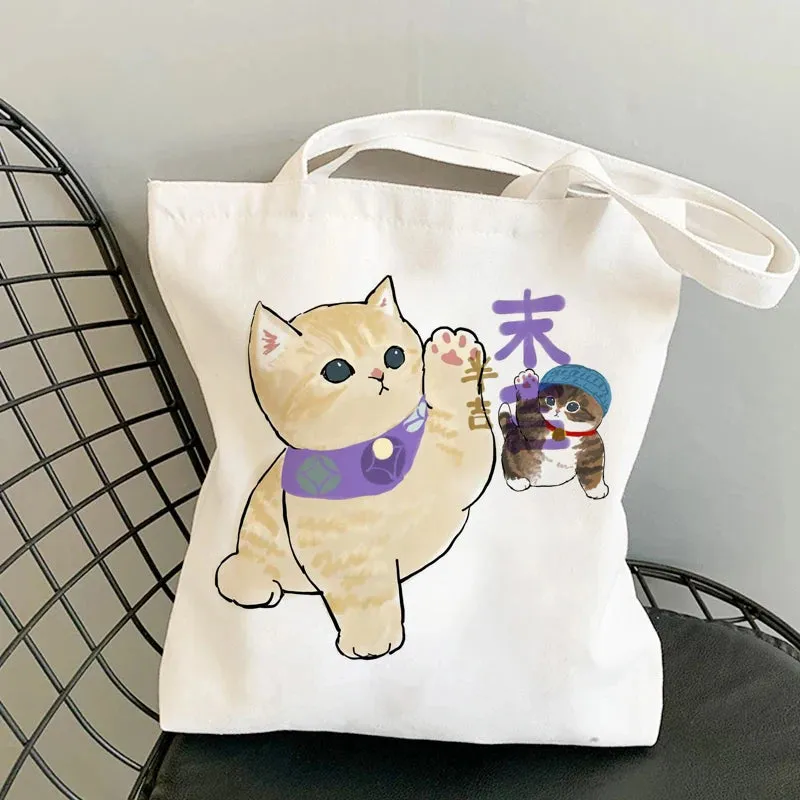 ✨ Cute Cat Manga Tote Bag 🐾 Fun Canvas Shopper for All Your Adventures! 👜