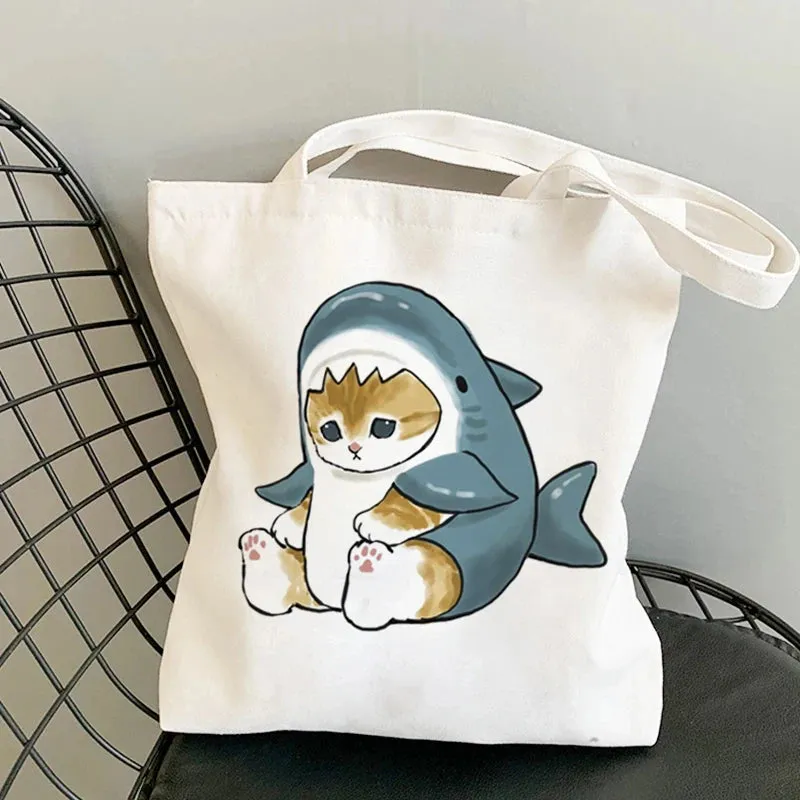 ✨ Cute Cat Manga Tote Bag 🐾 Fun Canvas Shopper for All Your Adventures! 👜