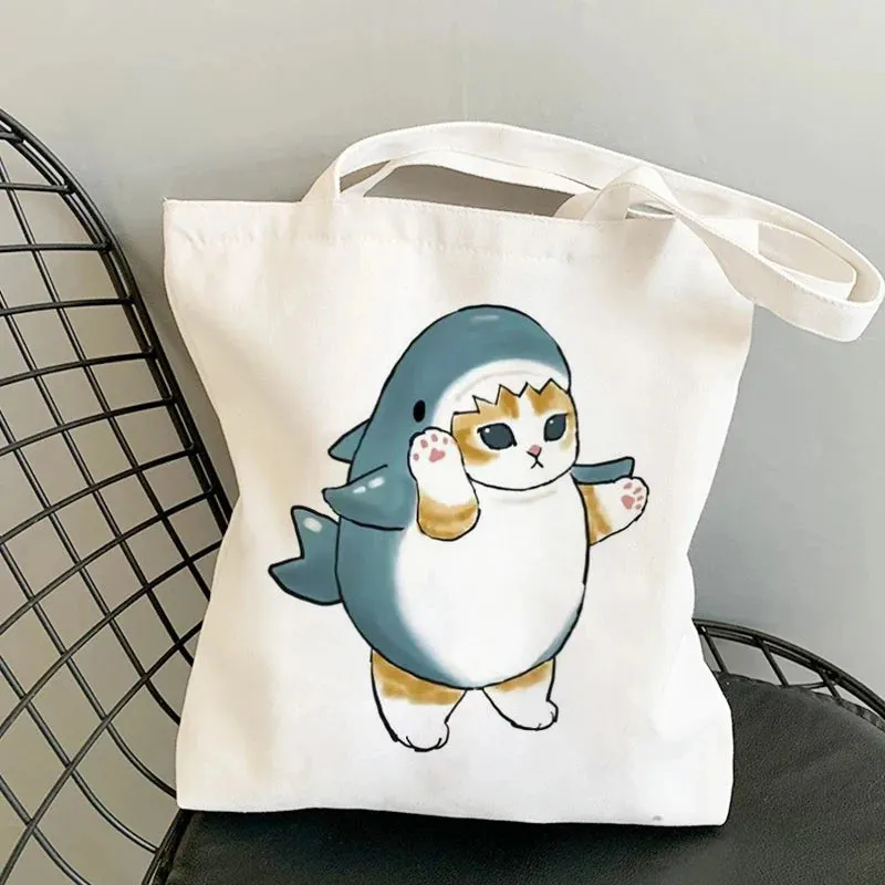 ✨ Cute Cat Manga Tote Bag 🐾 Fun Canvas Shopper for All Your Adventures! 👜