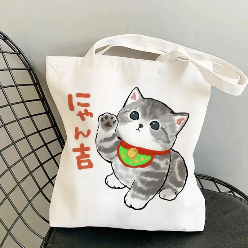 ✨ Cute Cat Manga Tote Bag 🐾 Fun Canvas Shopper for All Your Adventures! 👜