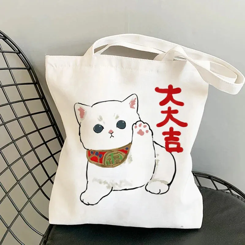 ✨ Cute Cat Manga Tote Bag 🐾 Fun Canvas Shopper for All Your Adventures! 👜