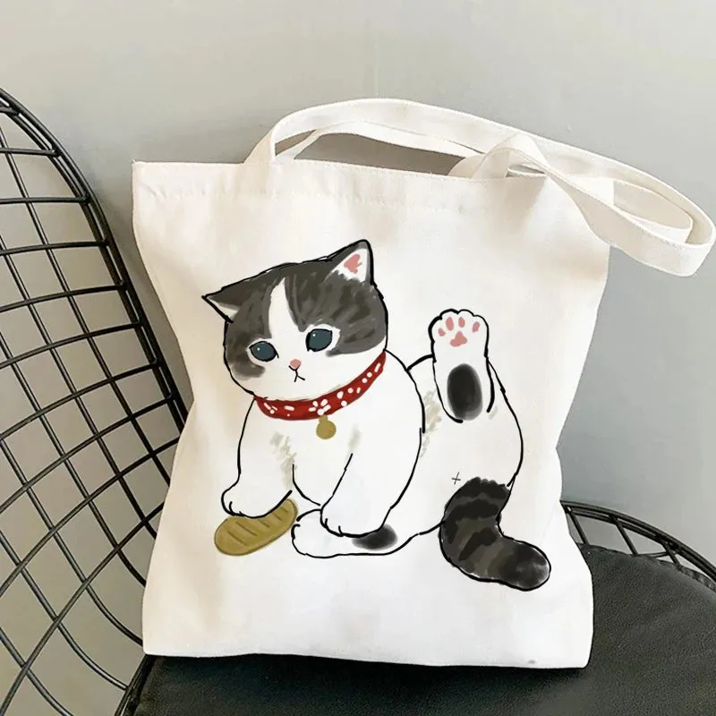 ✨ Cute Cat Manga Tote Bag 🐾 Fun Canvas Shopper for All Your Adventures! 👜