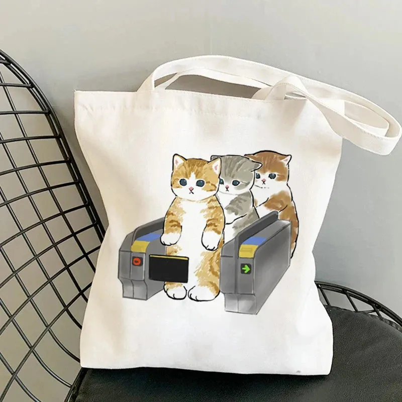 ✨ Cute Cat Manga Tote Bag 🐾 Fun Canvas Shopper for All Your Adventures! 👜