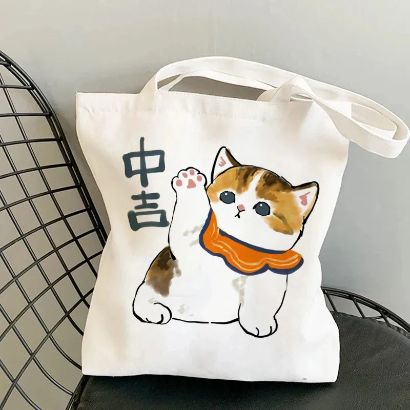 ✨ Cute Cat Manga Tote Bag 🐾 Fun Canvas Shopper for All Your Adventures! 👜