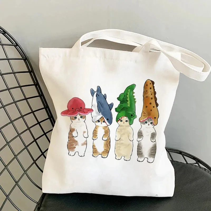✨ Cute Cat Manga Tote Bag 🐾 Fun Canvas Shopper for All Your Adventures! 👜