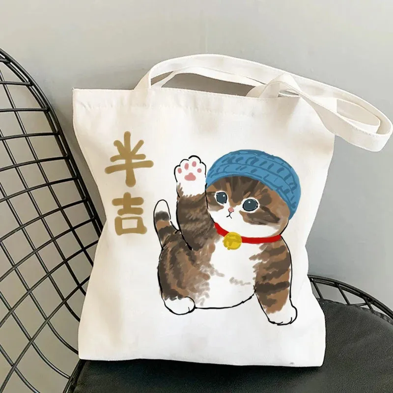 ✨ Cute Cat Manga Tote Bag 🐾 Fun Canvas Shopper for All Your Adventures! 👜