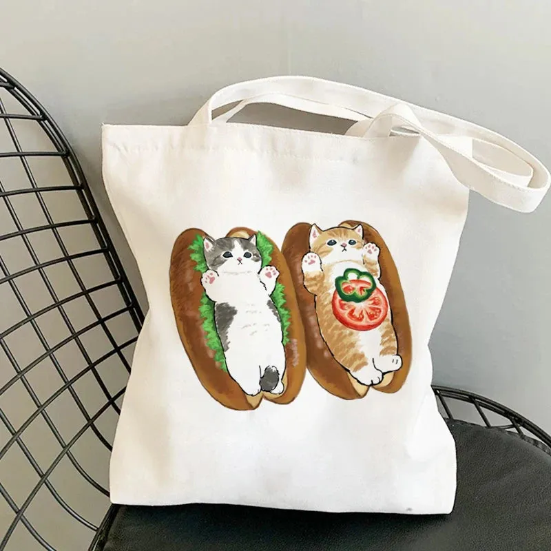 ✨ Cute Cat Manga Tote Bag 🐾 Fun Canvas Shopper for All Your Adventures! 👜