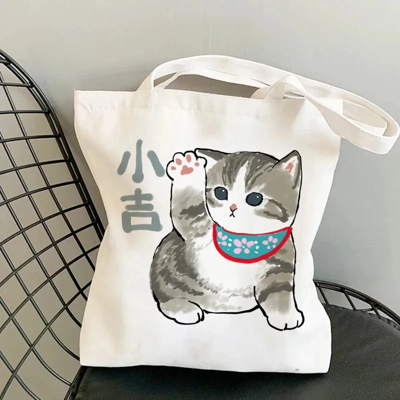 ✨ Cute Cat Manga Tote Bag 🐾 Fun Canvas Shopper for All Your Adventures! 👜