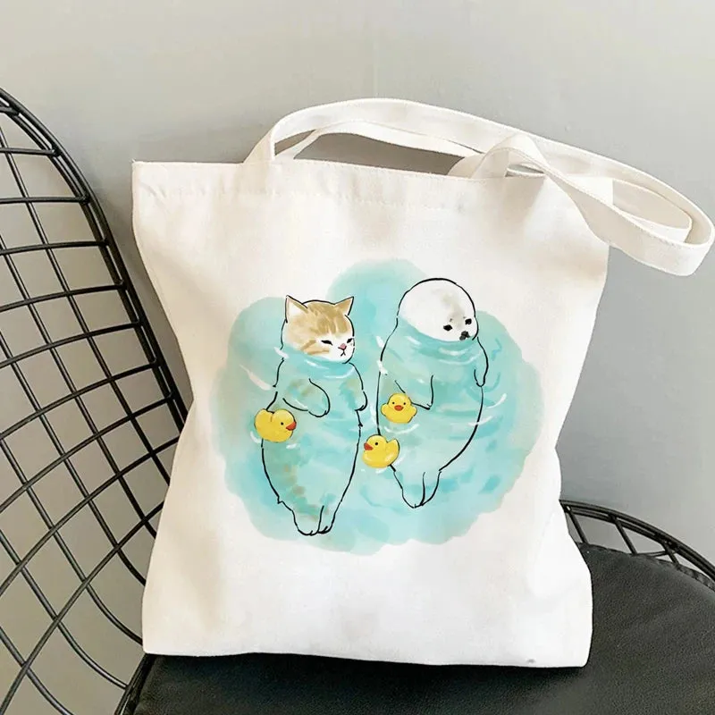 ✨ Cute Cat Manga Tote Bag 🐾 Fun Canvas Shopper for All Your Adventures! 👜