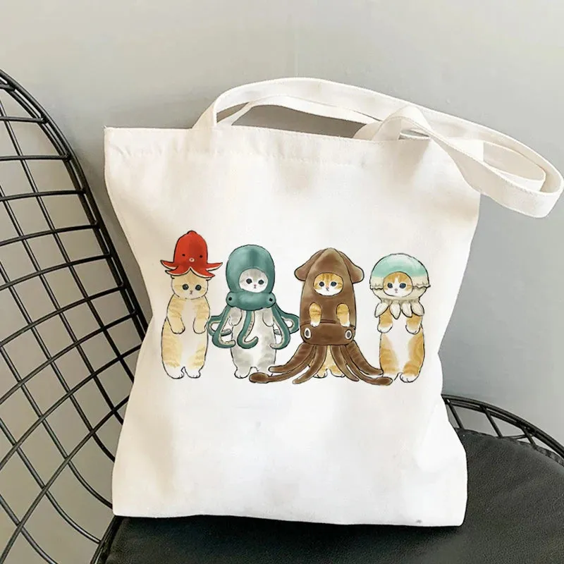 ✨ Cute Cat Manga Tote Bag 🐾 Fun Canvas Shopper for All Your Adventures! 👜