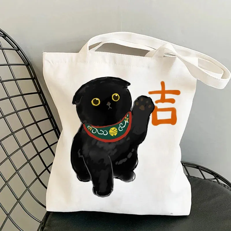 ✨ Cute Cat Manga Tote Bag 🐾 Fun Canvas Shopper for All Your Adventures! 👜