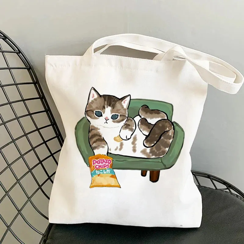✨ Cute Cat Manga Tote Bag 🐾 Fun Canvas Shopper for All Your Adventures! 👜