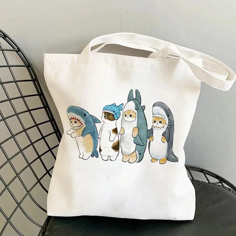 ✨ Cute Cat Manga Tote Bag 🐾 Fun Canvas Shopper for All Your Adventures! 👜