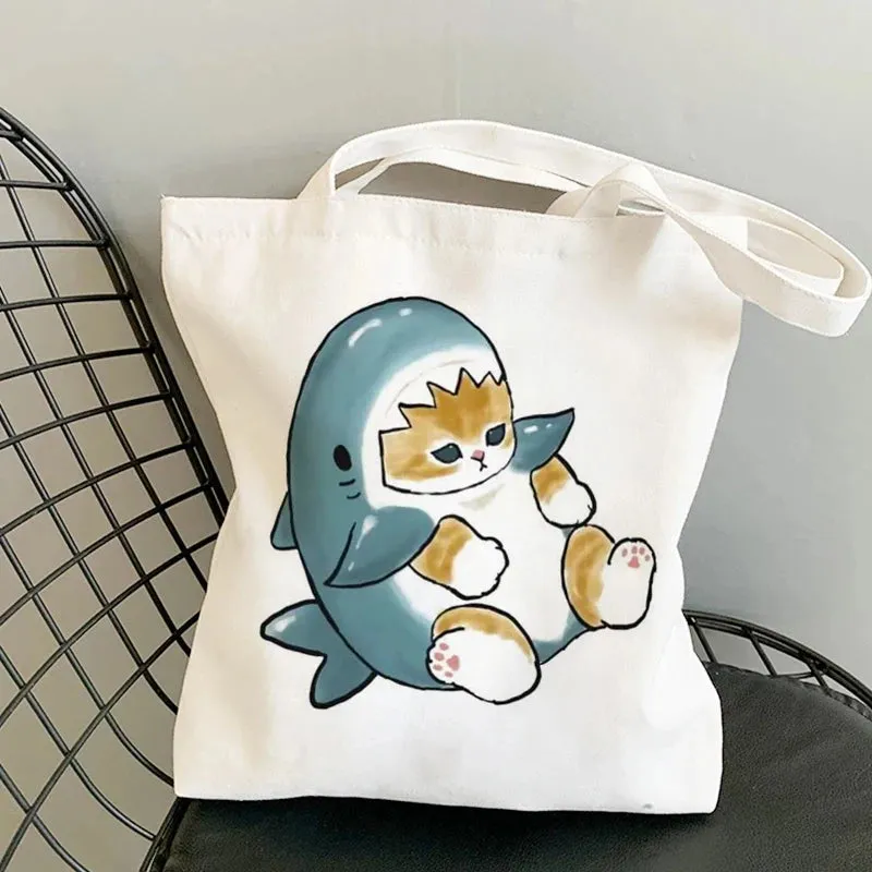 ✨ Cute Cat Manga Tote Bag 🐾 Fun Canvas Shopper for All Your Adventures! 👜