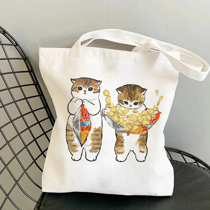 ✨ Cute Cat Manga Tote Bag 🐾 Fun Canvas Shopper for All Your Adventures! 👜