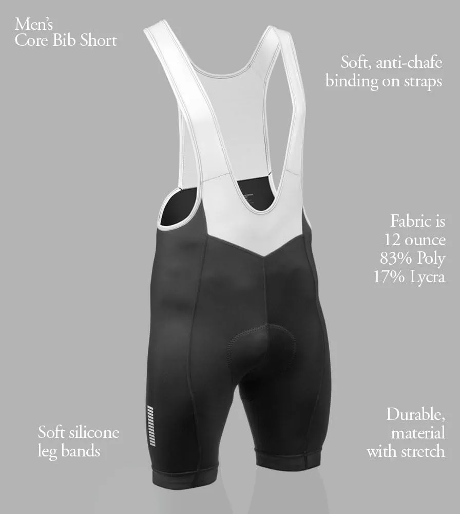 | Men's Core Padded Cycling Bib-Shorts | Long Distance Black Bibs | Made in USA
