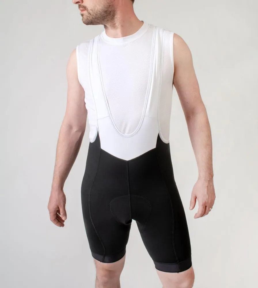 | Men's Core Padded Cycling Bib-Shorts | Long Distance Black Bibs | Made in USA