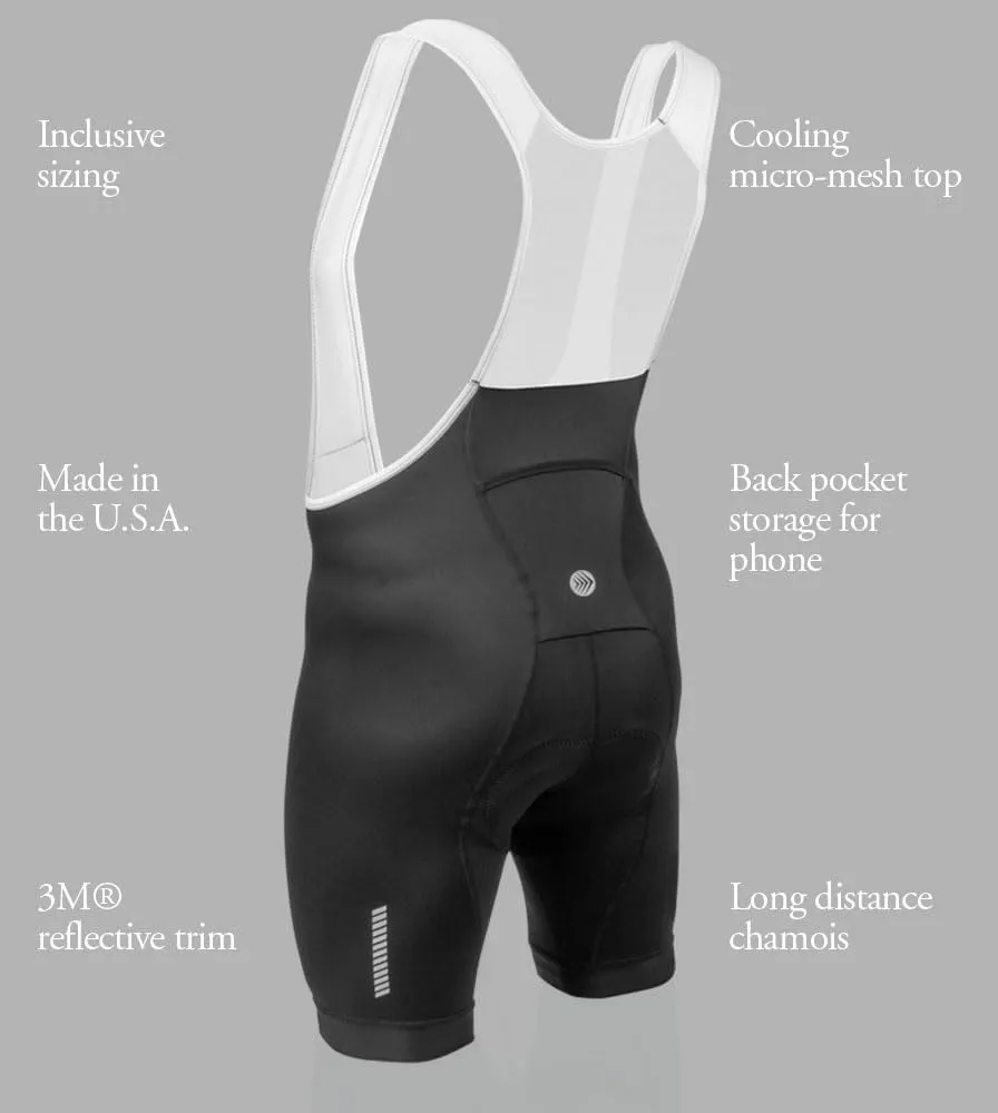 | Men's Core Padded Cycling Bib-Shorts | Long Distance Black Bibs | Made in USA
