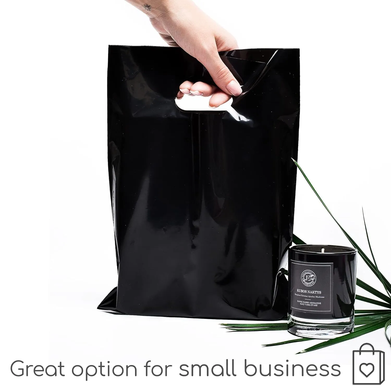 100 Black Bags for Small Business 1.5Mil Thick 9"x12" Perfect For Merchandise And Retail Glossy Black Thank You Bags With Handles
