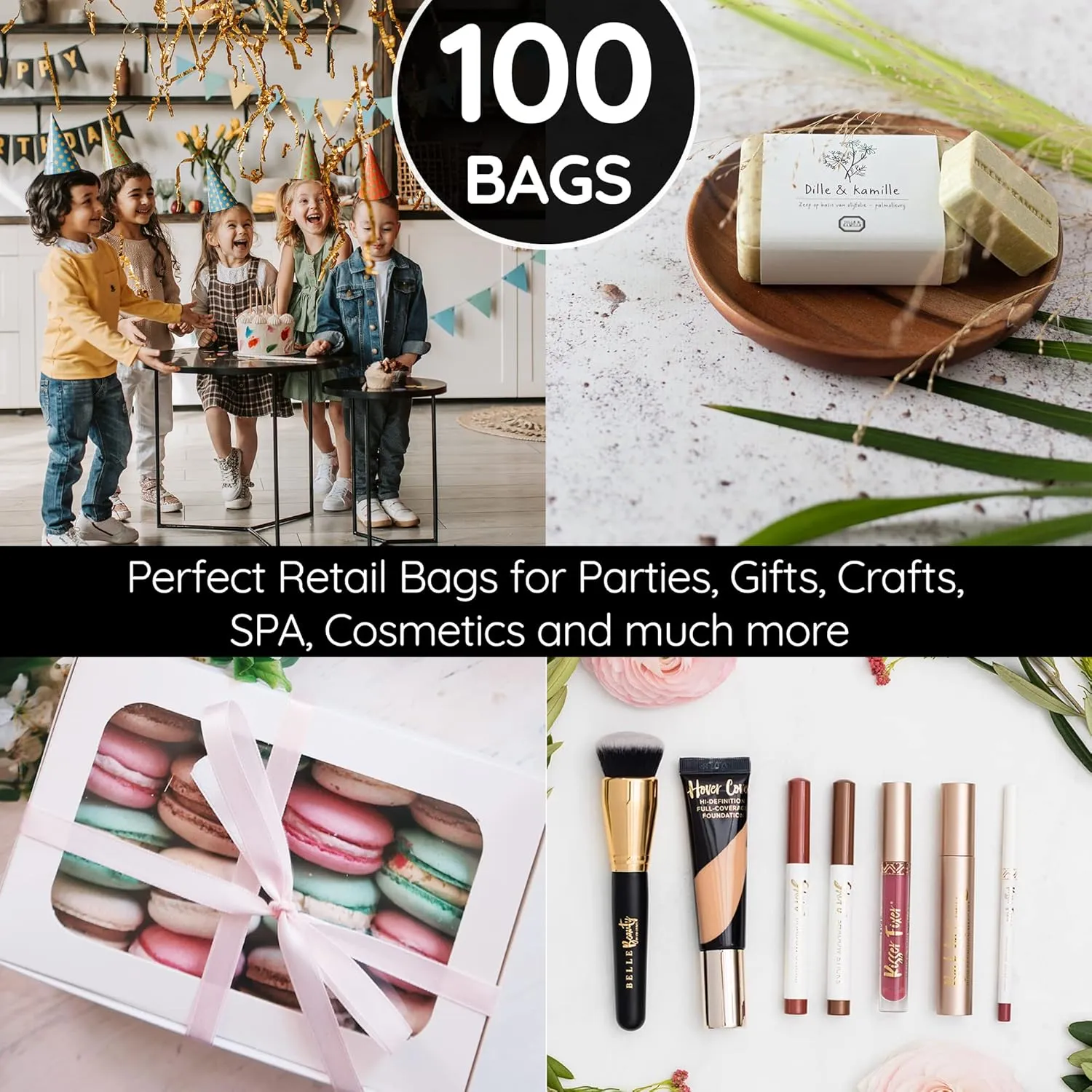 100 Black Bags for Small Business 1.5Mil Thick 9"x12" Perfect For Merchandise And Retail Glossy Black Thank You Bags With Handles