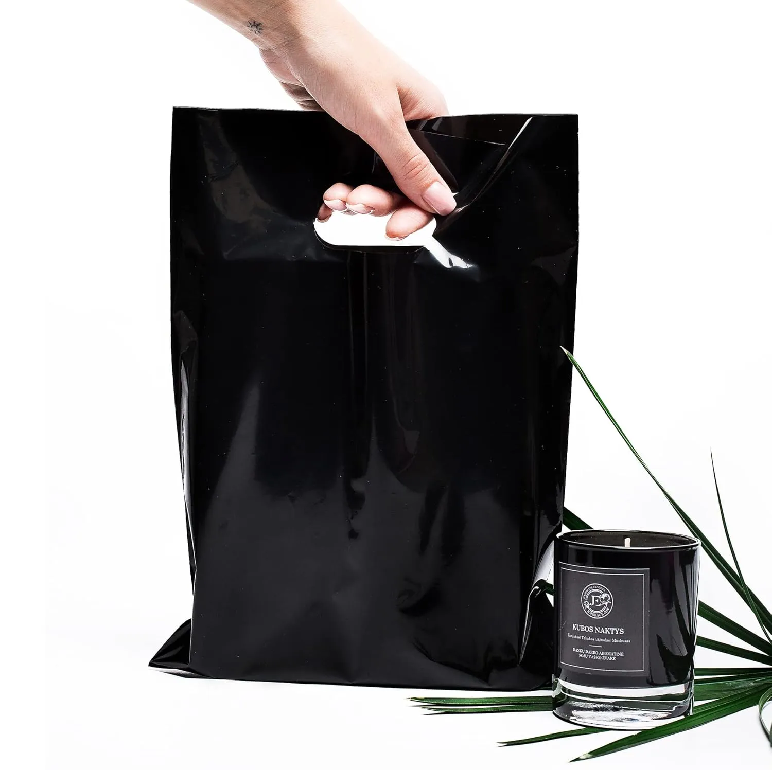 100 Black Bags for Small Business 1.5Mil Thick 9"x12" Perfect For Merchandise And Retail Glossy Black Thank You Bags With Handles