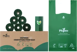 100% Compostable Dog Poop Bags with Handles, Extra Wide, Vegetable-Based Large Poop Bags for Dogs, Biodegradable Waste Bags for Poo, Cat Litter, Diaper Sacks, Unscented, 180 Counts