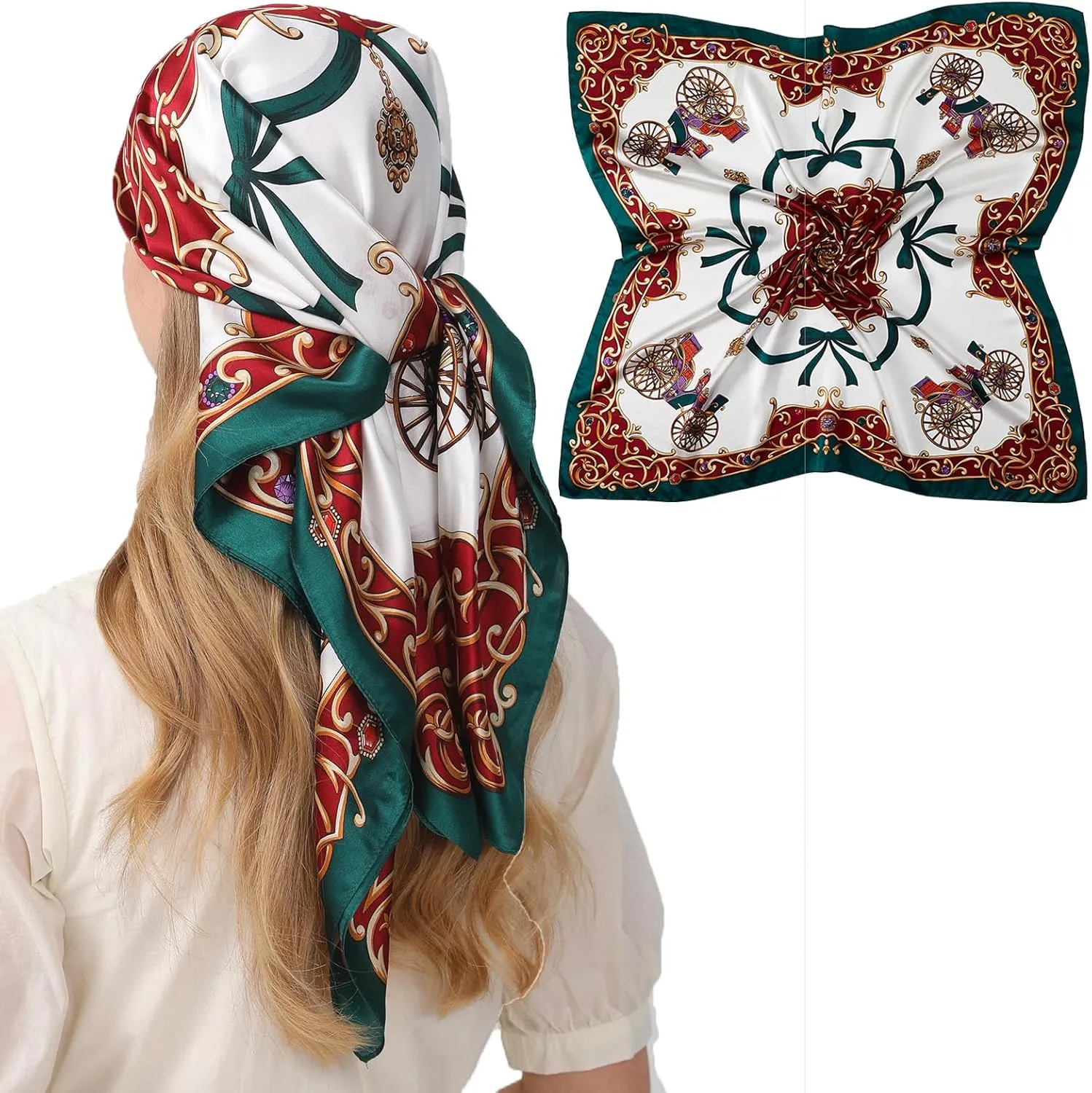100% Mulberry Silk Head Scarf for Sleeping 35"x35" Square Silk Hair Scarf for Women Lightweight Bandana Large