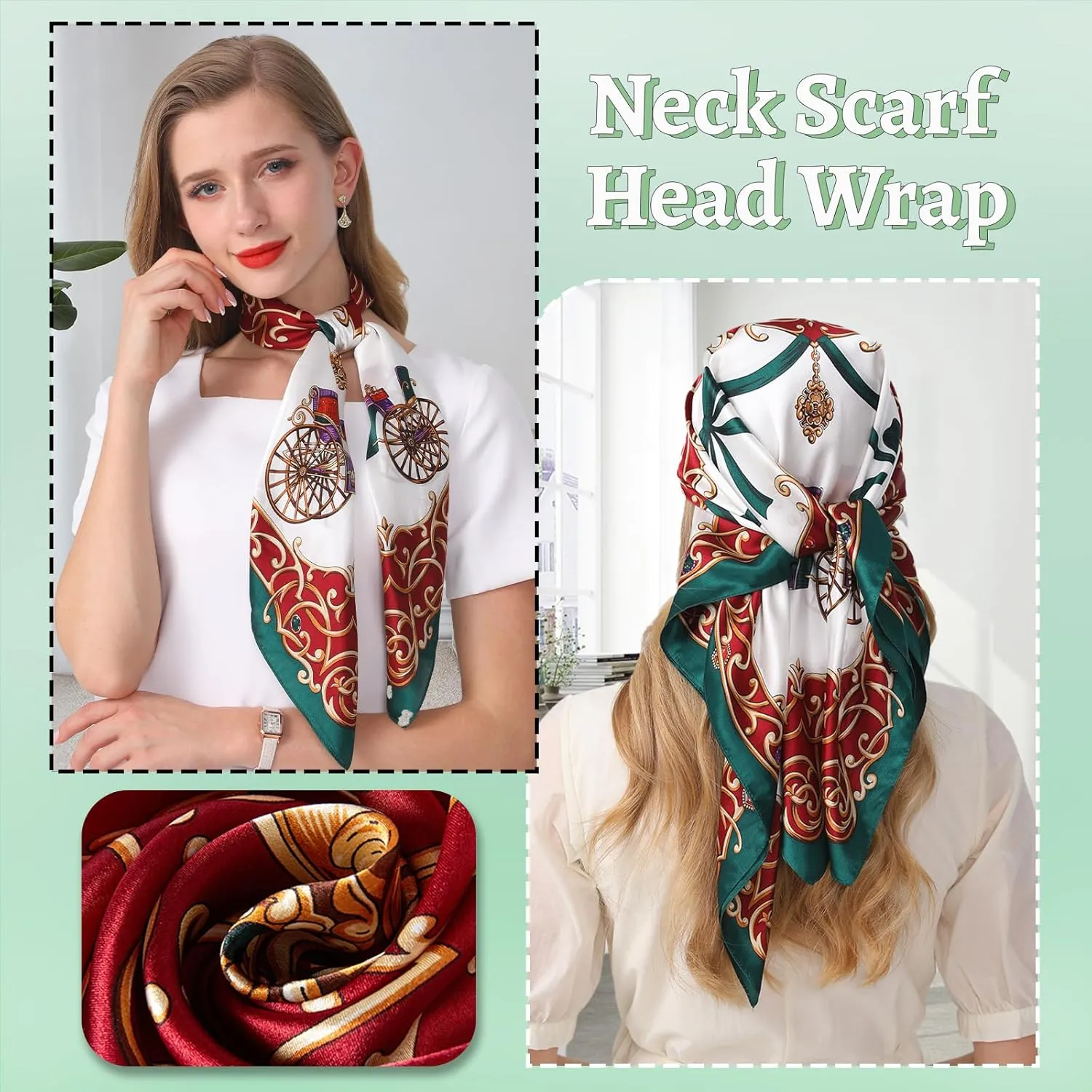 100% Mulberry Silk Head Scarf for Sleeping 35"x35" Square Silk Hair Scarf for Women Lightweight Bandana Large