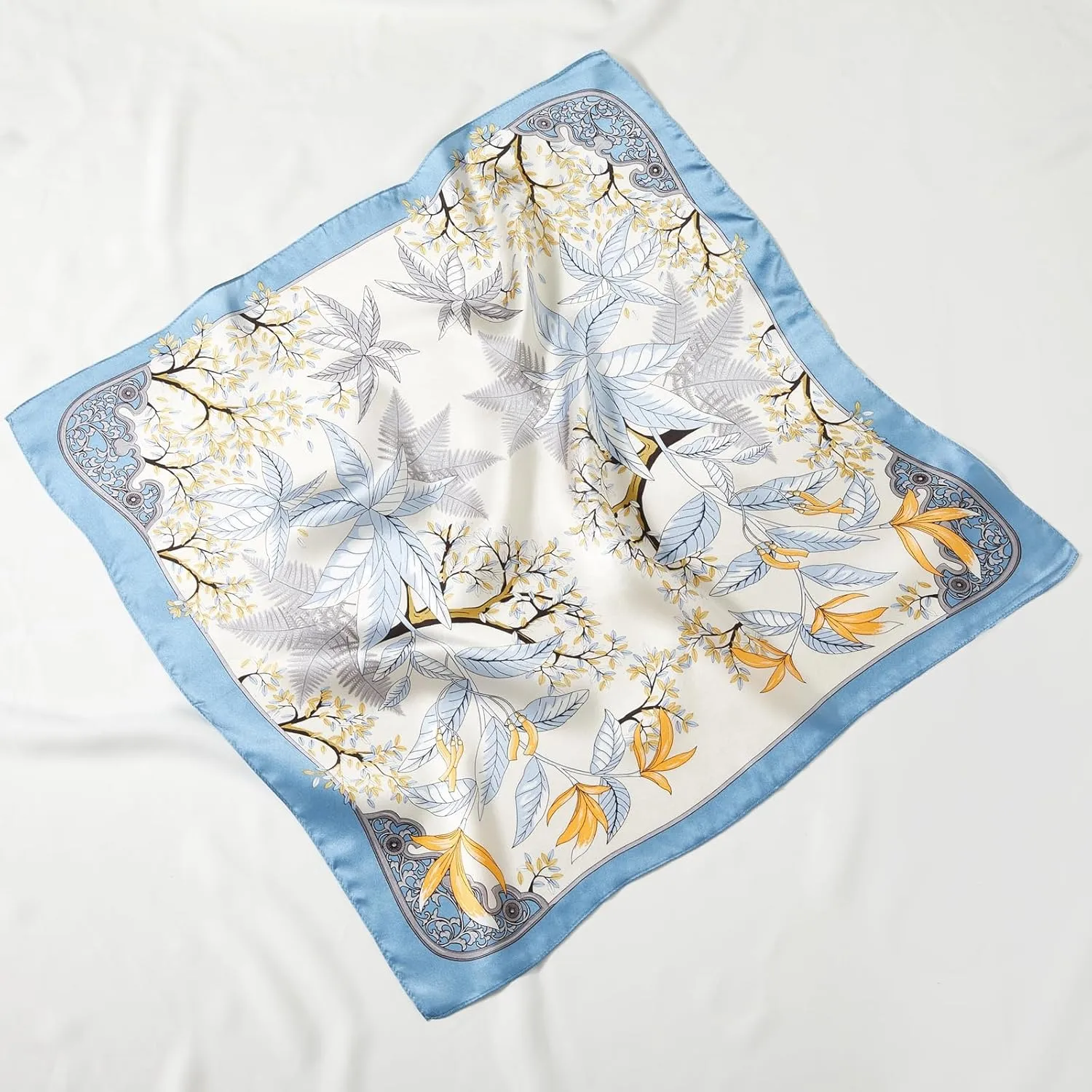 100% Mulberry Silk Neck Scarf, 21"x21" Silk Hair Head Scarf for Women Men, Lightweight Square Silk Scarf Small