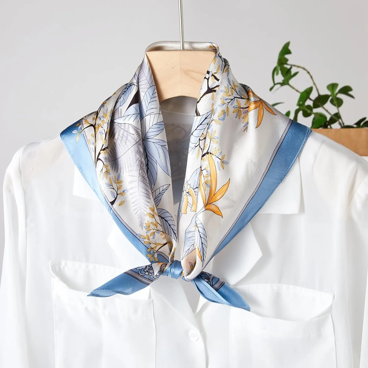 100% Mulberry Silk Neck Scarf, 21"x21" Silk Hair Head Scarf for Women Men, Lightweight Square Silk Scarf Small