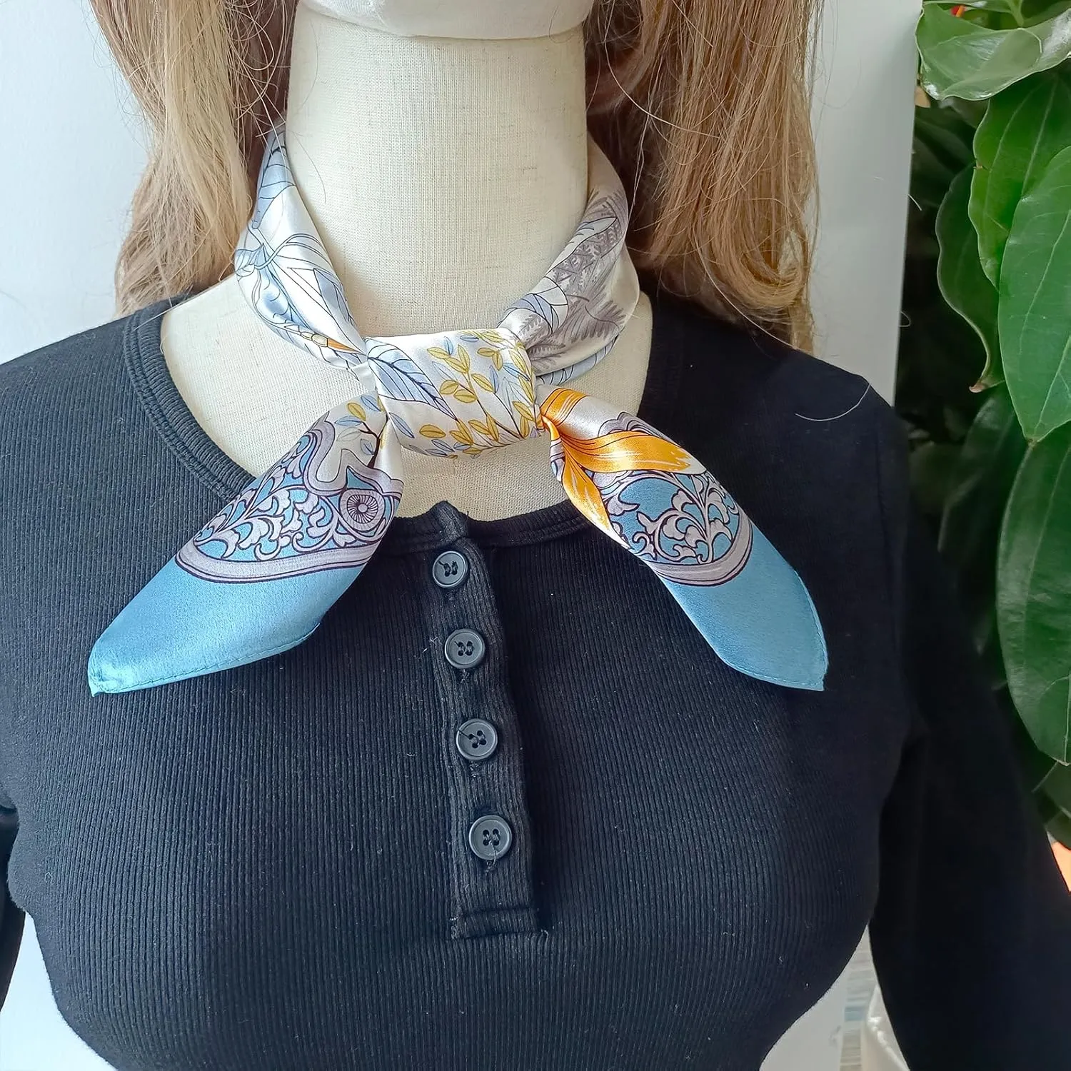 100% Mulberry Silk Neck Scarf, 21"x21" Silk Hair Head Scarf for Women Men, Lightweight Square Silk Scarf Small