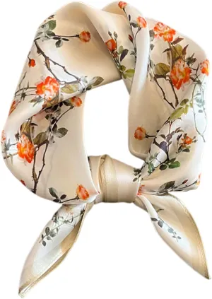 100% Mulberry Silk Neck Scarf - 21"x21" Small Printed Square Neckerchief Scarves for Women