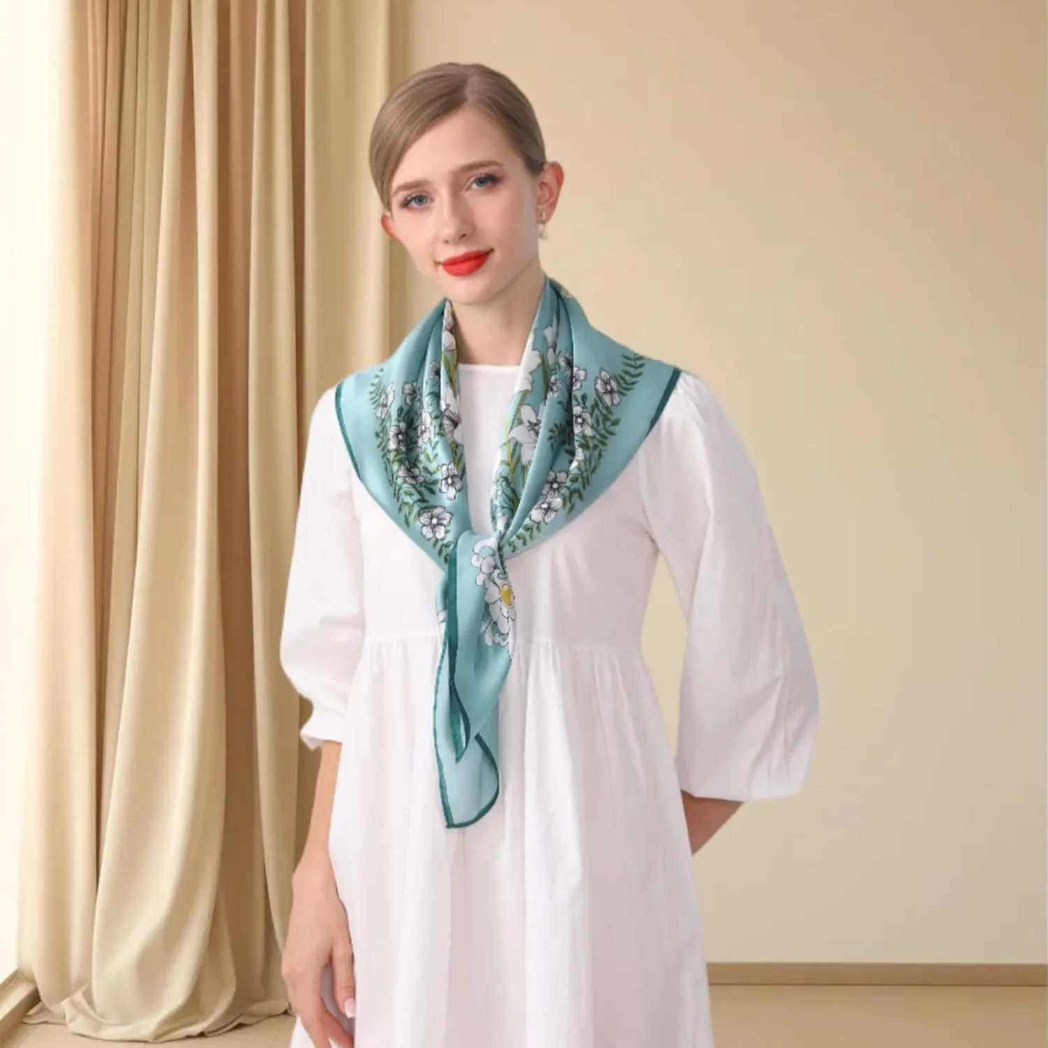 100% Mulberry Silk Neck Scarf 35" Inches Large Square Scarfs for Women Gift Packed