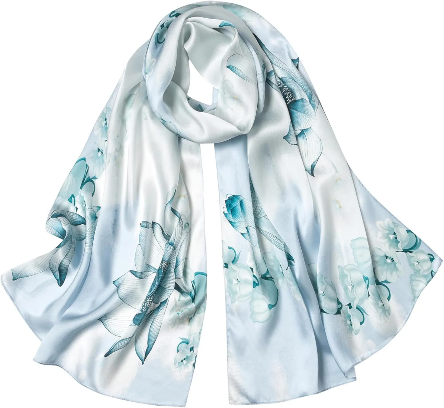 100% Mulberry Silk Scarf - 70'' X 21'' Long Satin Fashion Designer Scarf - Lightweight Wraps with Gift Packed