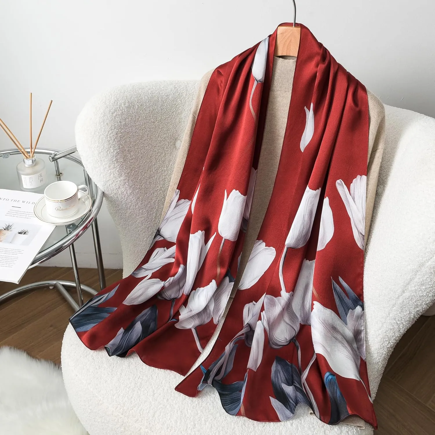 100% Mulberry Silk Scarf - 70'' X 21'' Long Satin Fashion Designer Scarf - Lightweight Wraps with Gift Packed