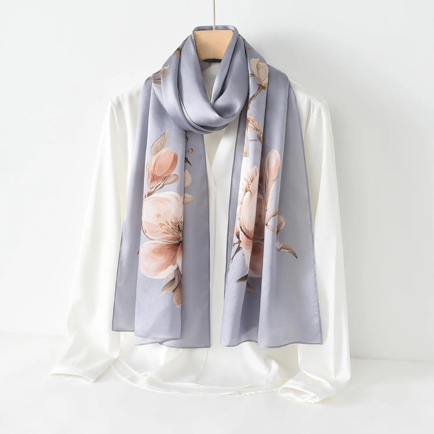 100% Mulberry Silk Scarf - 70'' X 21'' Long Satin Fashion Designer Scarf - Lightweight Wraps with Gift Packed