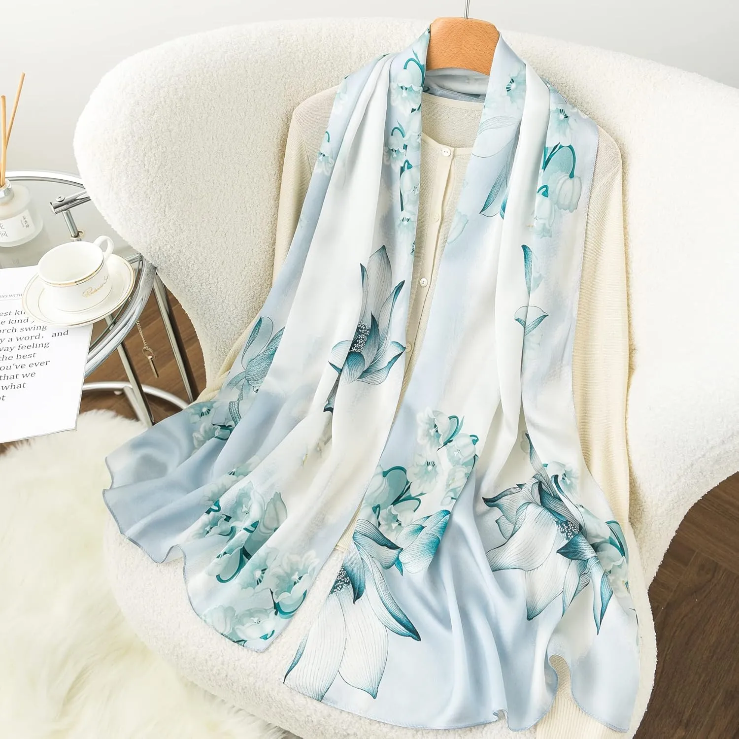 100% Mulberry Silk Scarf - 70'' X 21'' Long Satin Fashion Designer Scarf - Lightweight Wraps with Gift Packed