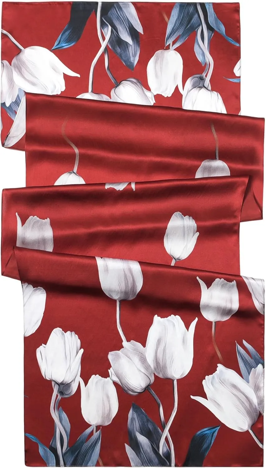 100% Mulberry Silk Scarf - 70'' X 21'' Long Satin Fashion Designer Scarf - Lightweight Wraps with Gift Packed