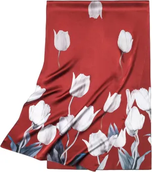 100% Mulberry Silk Scarf - 70'' X 21'' Long Satin Fashion Designer Scarf - Lightweight Wraps with Gift Packed
