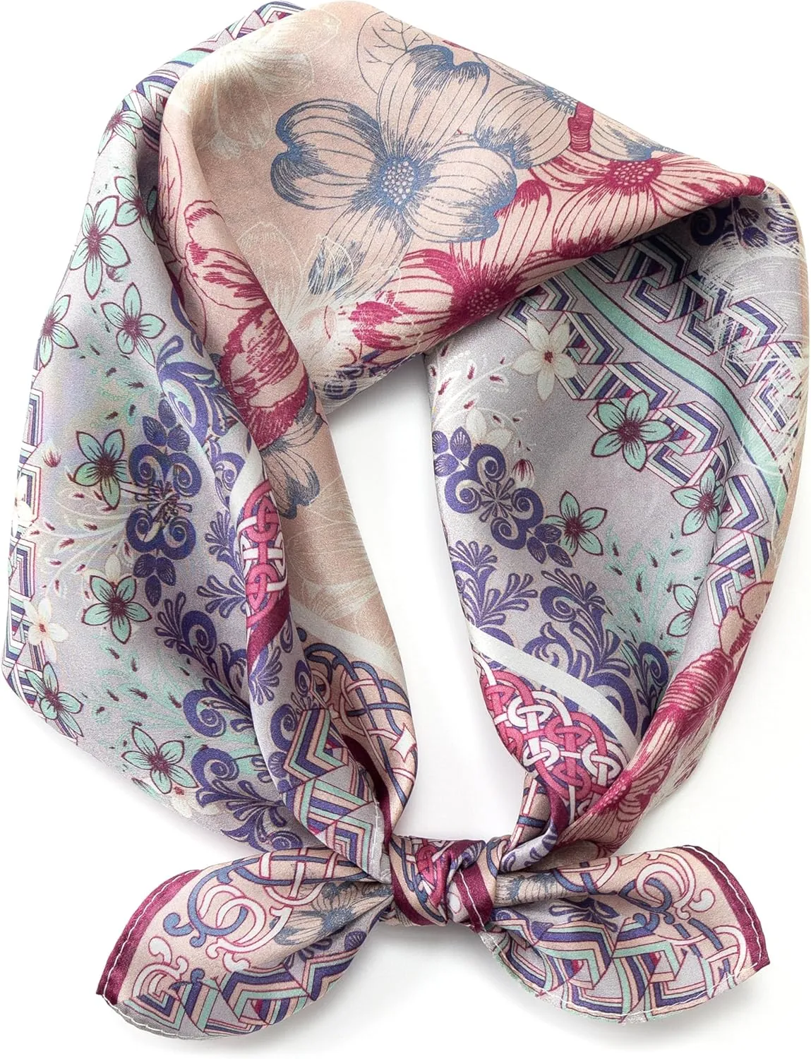 100% Mulberry Silk Scarf for Women, Small Square Satin Scarf for Neck Head Hair Handbag 21"x21"