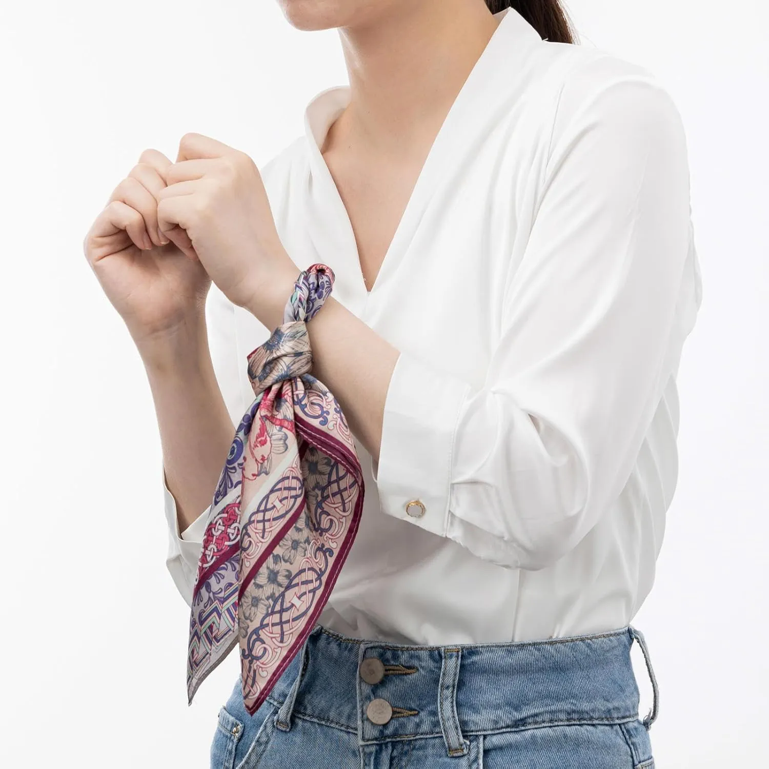 100% Mulberry Silk Scarf for Women, Small Square Satin Scarf for Neck Head Hair Handbag 21"x21"