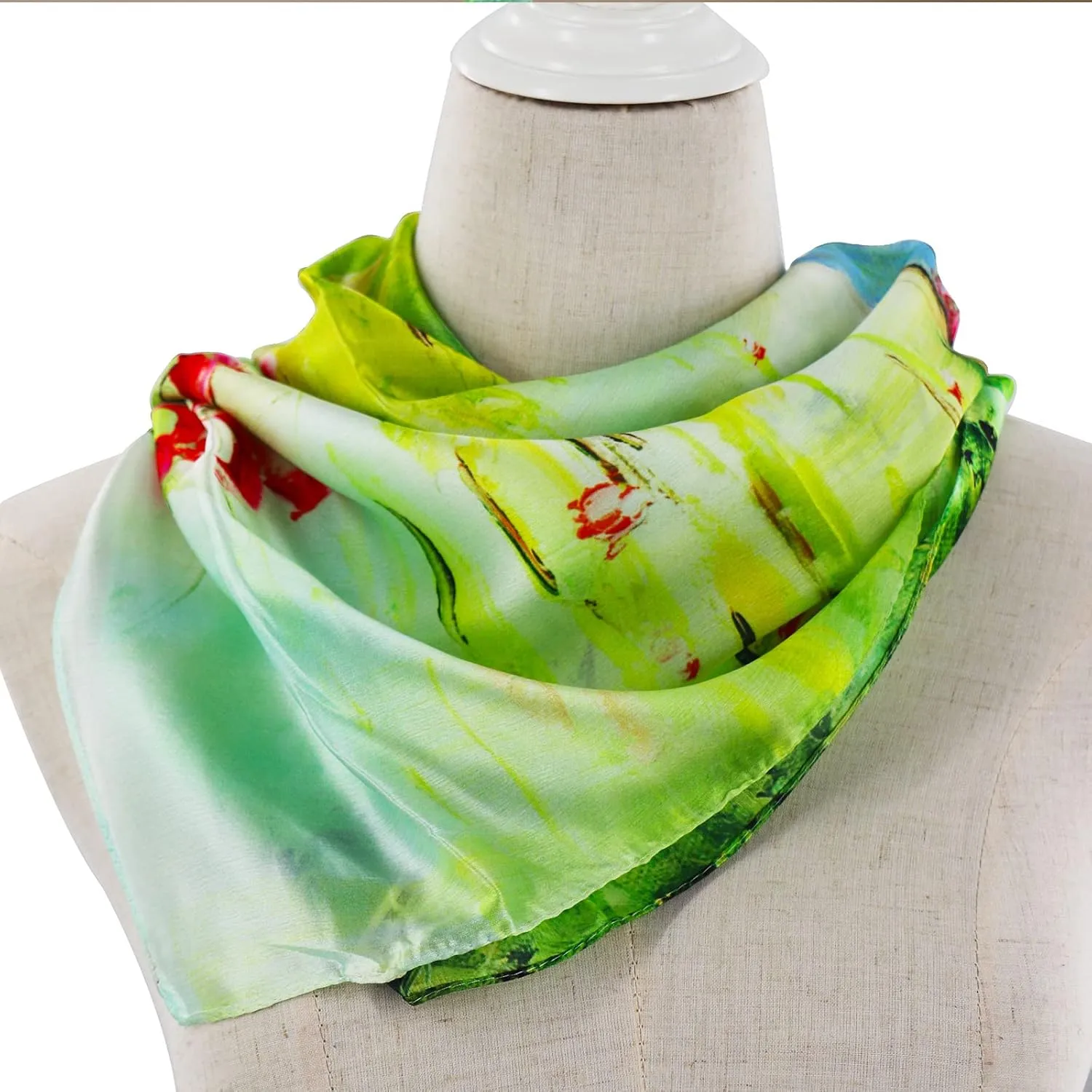 100% Mulberry Silk Scarf-Printed or Solid Color 35” Square Large Silk Hair Head Wrap Scarf With Gift Box Package