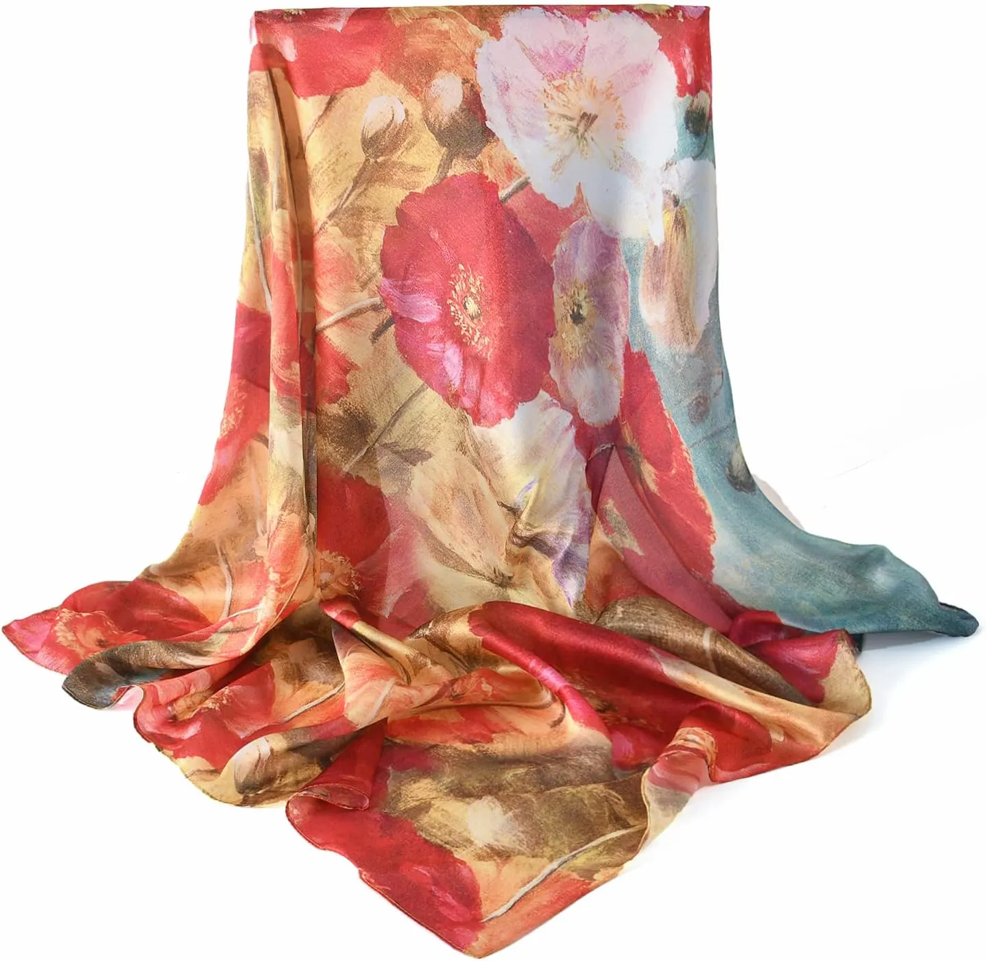 100% Mulberry Silk Scarf-Printed or Solid Color 35” Square Large Silk Hair Head Wrap Scarf With Gift Box Package