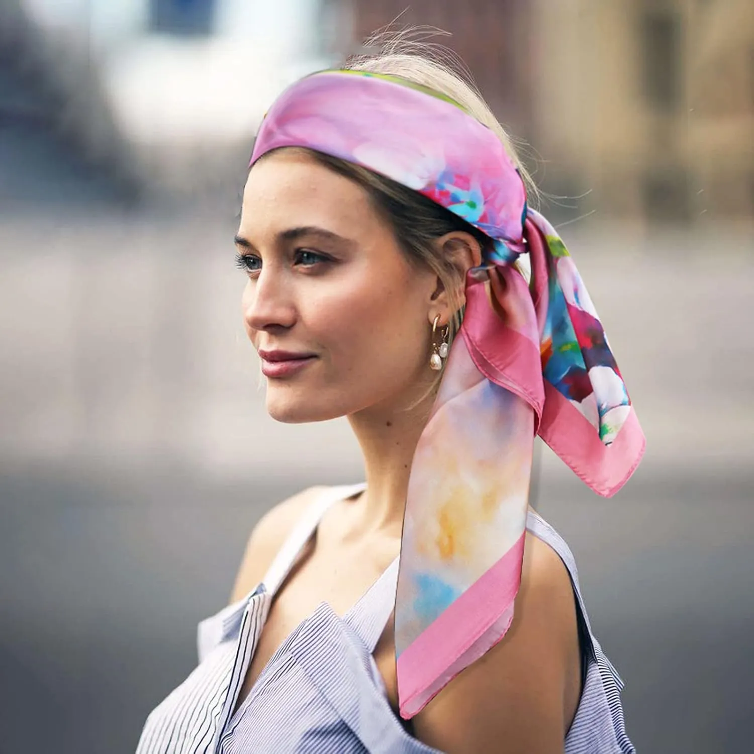 100% Mulberry Silk Scarf-Printed or Solid Color 35” Square Large Silk Hair Head Wrap Scarf With Gift Box Package