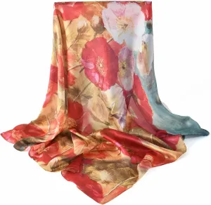 100% Mulberry Silk Scarf-Printed or Solid Color 35” Square Large Silk Hair Head Wrap Scarf With Gift Box Package