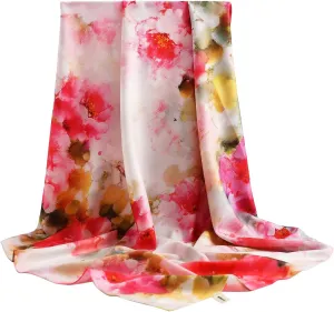 100% Mulberry Silk Scarf-Printed or Solid Color 35” Square Large Silk Hair Head Wrap Scarf With Gift Box Package