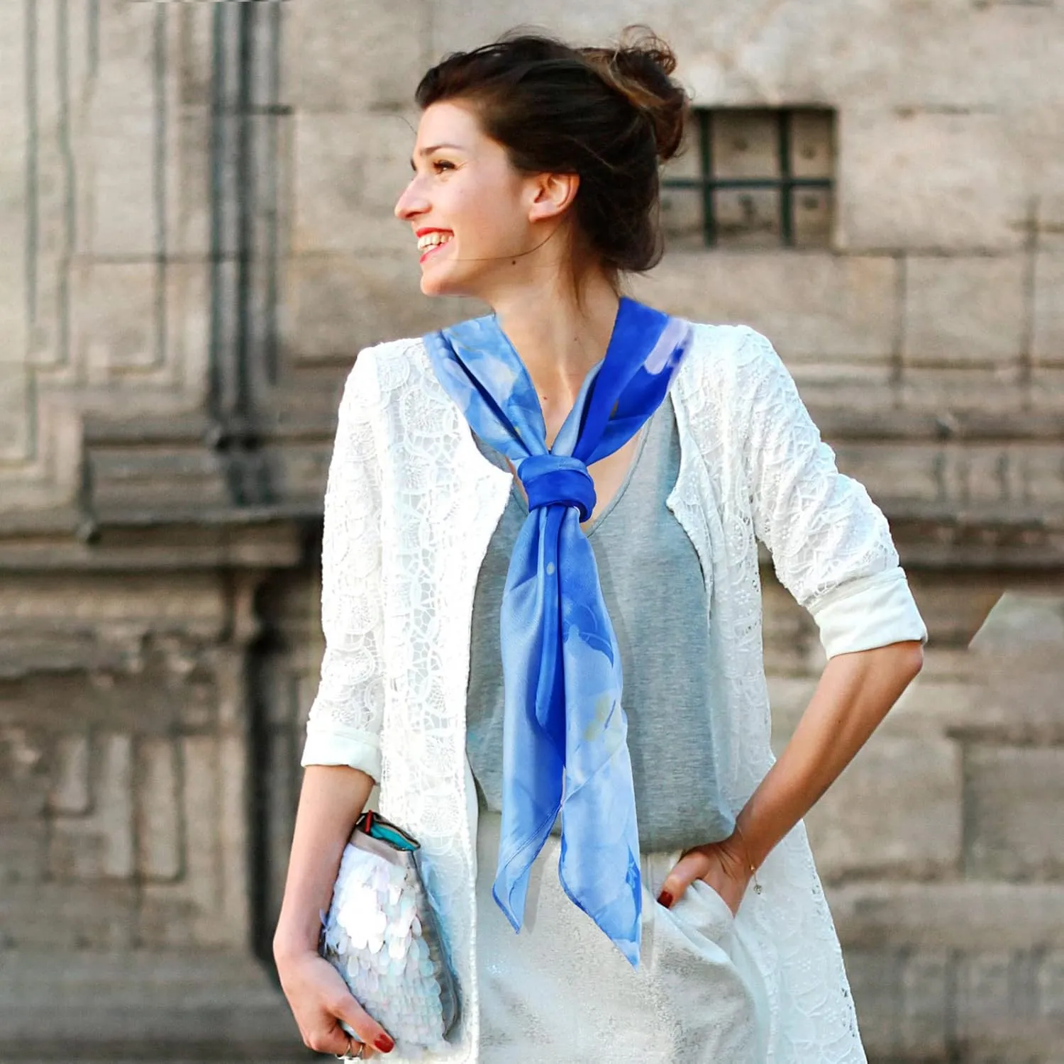 100% Mulberry Silk Scarf-Printed or Solid Color 35” Square Large Silk Hair Head Wrap Scarf With Gift Box Package