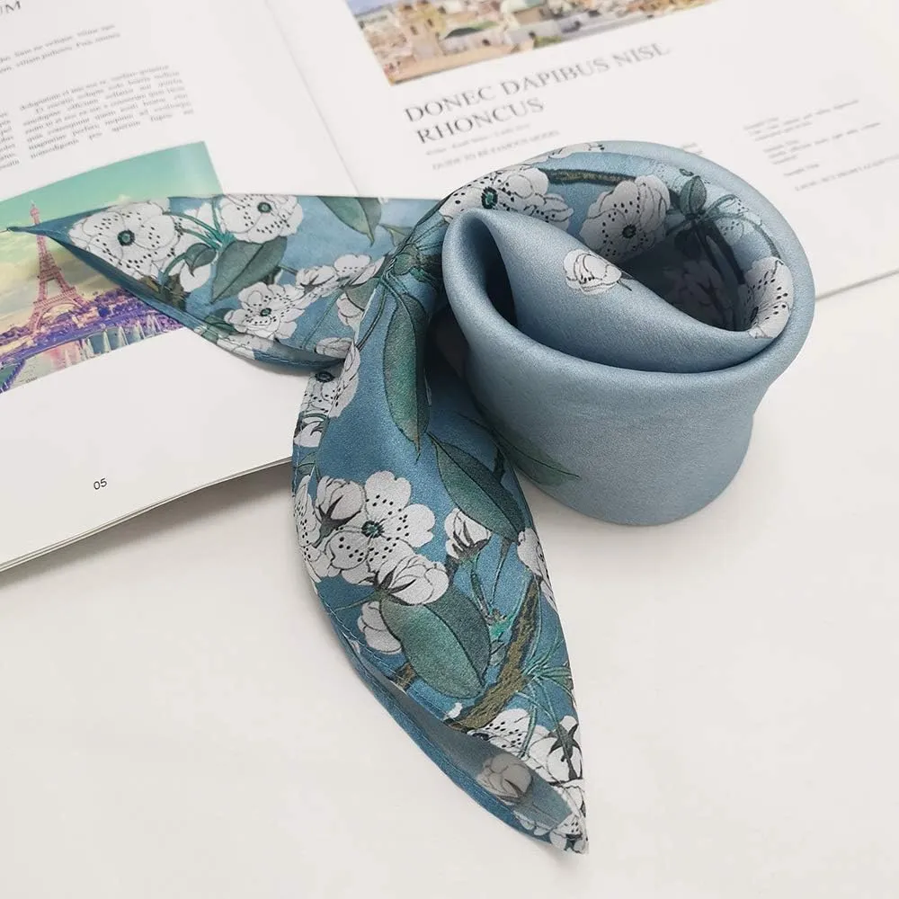 100% Mulberry Silk Scarfs for Women-Lightweight Square Satin Head Scarf-Small Silk Hair Scarf for Sleeping 21"x21"