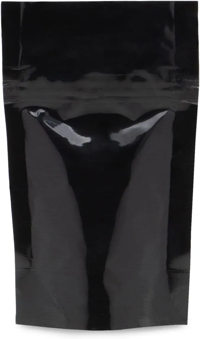 100 Pack 1/8 oz Black Child Resistant 3.75"x6"x2" Stand Up Pouch Smell Proof Bags